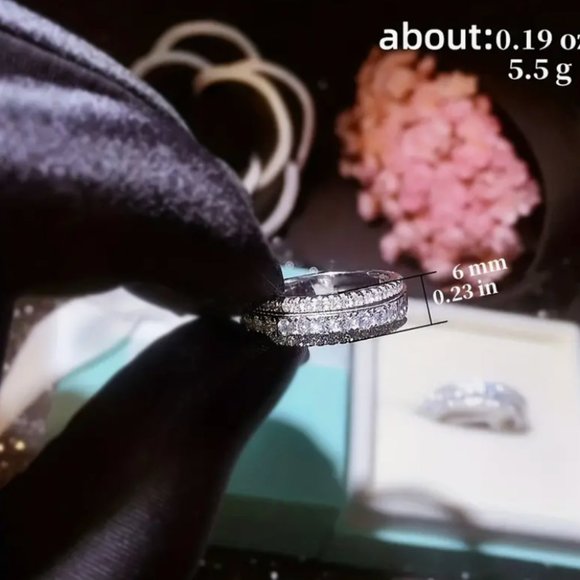 NEW Diamond Ring 3 Row Princess Cut Sterling Silver CZ Avant-Garde Band SZ 10 - Picture 10 of 12